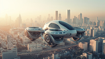 Fototapeta na wymiar Futuristic flying car, innovation concept