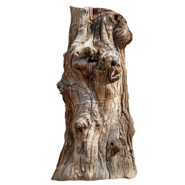 Tree trunk with carvings isolated on transparent background