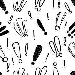 Hand drawn exclamation mark doodle seamless pattern