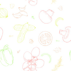 Vegetable sketch style line art iseamless pattern
