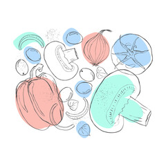 Vegetables illustration sketch art with pastel bright color