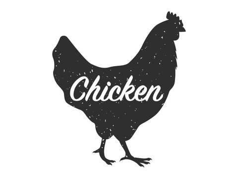 Silhouette of a chicken with a text, side view. Vector illustration isolated on white background