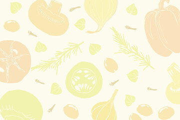 Vegetables illustration hand drawn retro style color