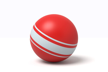Red sphere with white stripes on white
