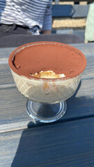 Tiramisu Cake served in glass cup. ready to eat.