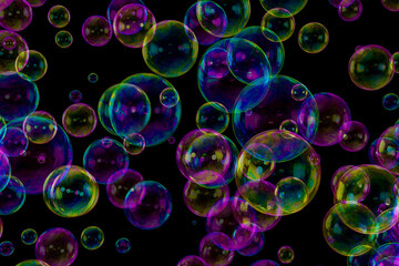 Soap bubbles overlay black background
