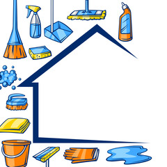 Background with cleaning items. Housekeeping illustration for service and advertising. - 767718254