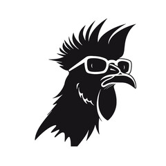 Chicken Rooster Head with  sunglasses , Silhouette   Mascot 