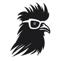 Chicken Rooster Head with  sunglasses , Silhouette   Mascot 