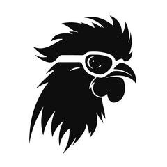 Chicken Rooster Head with  sunglasses , Silhouette   Mascot 