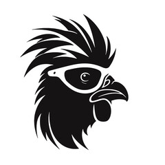 Fototapeta premium Chicken Rooster Head with sunglasses , Silhouette Mascot 