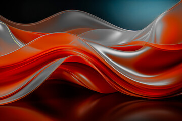 Many separate layers of curved red and grey paper with simulated wave effect and shadow - obrazy, fototapety, plakaty