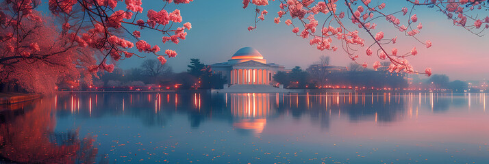  Jefferson Memorial during the Cherry Blossom Festival. generative ai  - obrazy, fototapety, plakaty