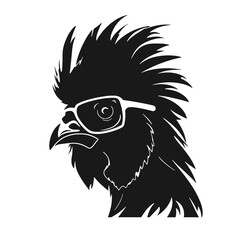 Chicken Rooster Head with  sunglasses , Silhouette   Mascot 