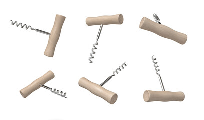 Multiple corkscrews floating on white space