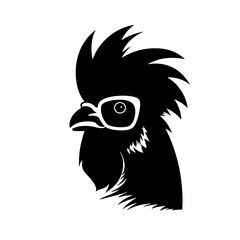 Obraz premium Chicken Rooster Head with sunglasses , Silhouette Mascot 