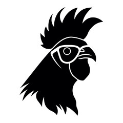 Chicken Rooster Head with  sunglasses , Silhouette   Mascot 