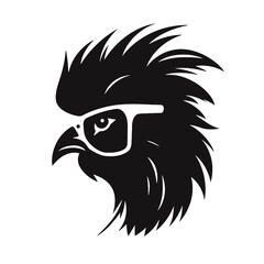 Chicken Rooster Head with  sunglasses , Silhouette   Mascot 