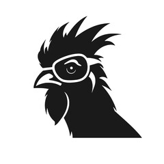 Obraz premium Chicken Rooster Head with sunglasses , Silhouette Mascot 