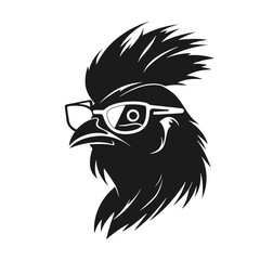 Chicken Rooster Head with  sunglasses , Silhouette   Mascot 