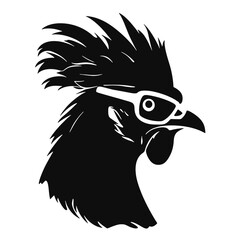Chicken Rooster Head with  sunglasses , Silhouette   Mascot 