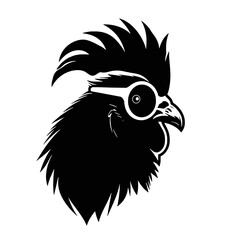 Chicken Rooster Head with  sunglasses , Silhouette   Mascot 