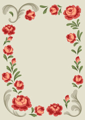 Frame with baroque flowers. Beautiful decorative vintage plants and leaves. - 767720025