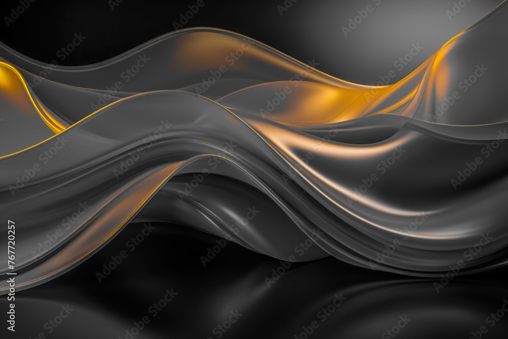 Poster many separate layers of curved gold and silver grey coloured paper with simulated wave effect and sh