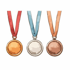 Golden silver bronze madal hand-drawn comic illustration. Medals. Vector doodle style cartoon illustration