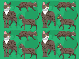 Cat Bengal Brown Coat Cartoon Cute Seamless Wallpaper Background
