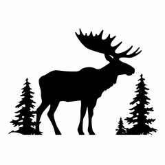 Moose black icon on white background. Moose silhouette