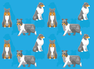 Dog Shetland Sheepdog Blue Coat Cartoon Cute Seamless Wallpaper Background