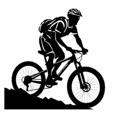 Mountain biker black icon on white background. Mountain biker silhouette