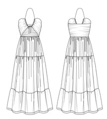 	
women drawstring front,off shoulder long dress.,smocked dress, fashion vector,flat cad	
