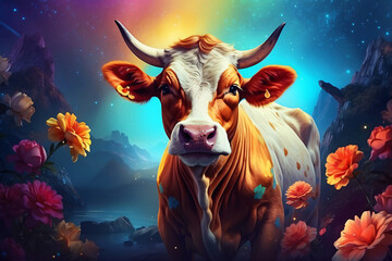 cow with fantasy background