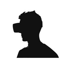 Virtual reality man silhouette. Vr headset or wireless goggles glasses for video games isolated on white background. Vector illustration