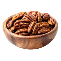 Obraz premium Pecan in a wooden bowl isolated on transparent background