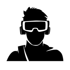 Virtual reality man silhouette. Vr headset or wireless goggles glasses for video games isolated on white background. Vector illustration