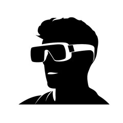 Virtual reality man silhouette. Vr headset or wireless goggles glasses for video games isolated on white background. Vector illustration