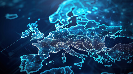 Abstract digital map of Western Europe, concept of European global network and connectivity, data transfer and cyber technology, information exchange and telecommunication. Digital maps for business