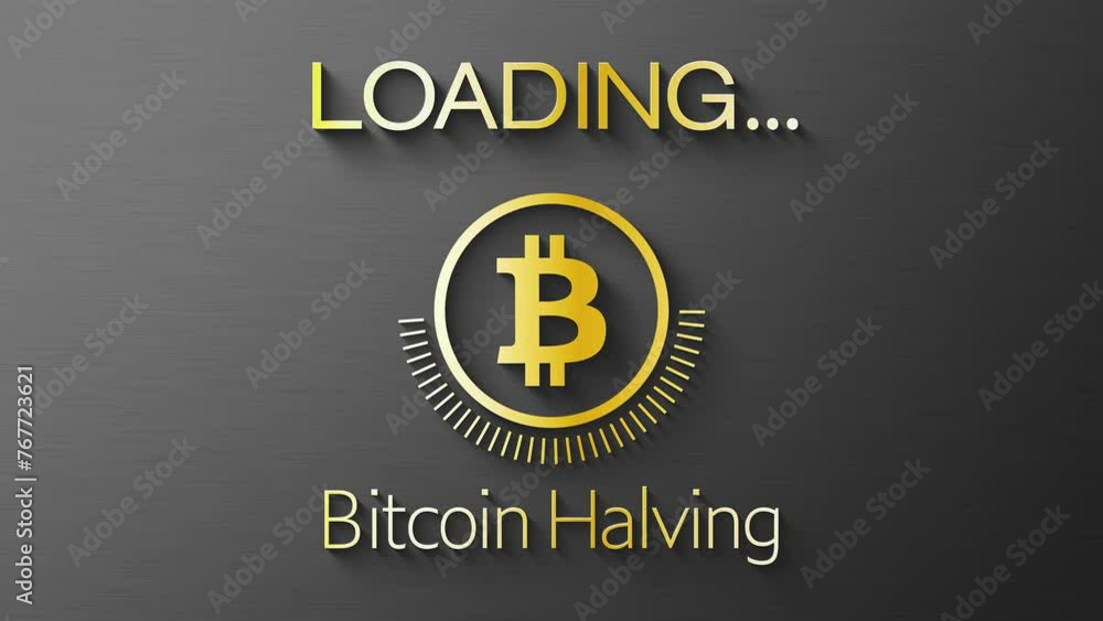Poster video animation of a loading bar for bitcoin halving 2024. reward for bitcoin cryptocurrency mining 