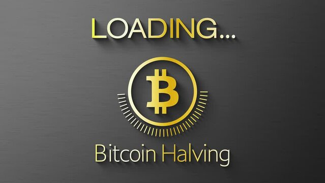 Video animation of a loading bar for Bitcoin halving 2024. Reward for Bitcoin cryptocurrency mining is cut in half in 2024 concept.