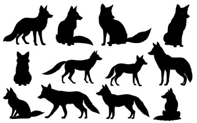 Obraz premium set of a fox silhouette vector