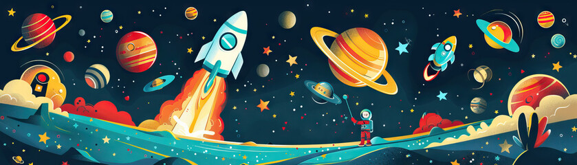 Naklejka premium Space Explorers Academy: Journeying Through the Universe and Beyond
