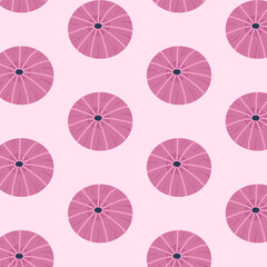 Naklejka premium Seamless pattern with seashell clam pink color. Exotic Underwater print vector