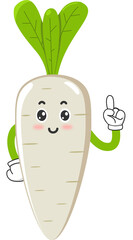 white radish cartoon character, cute vegetable