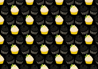 Black  seamless pattern of cupcake illustration