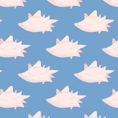 Seamless pattern with seashell on blue background. Vector illustration
