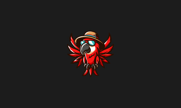 parrot red wearing sun glass vector logo design