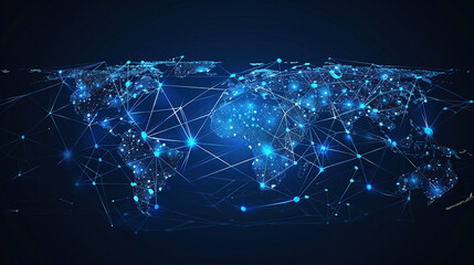 Abstract world map, concept of global network and connectivity, international data transfer and cyber technology, worldwide business, information exchange and telecommunication. Maps for business 